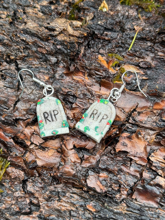 RIP and GAF Tombstone Dangle Earrings