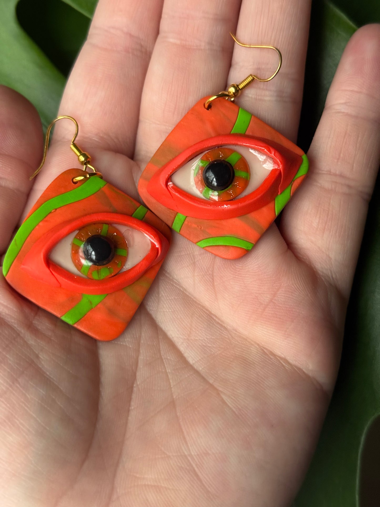 Orange Eyeball Dangle Earrings