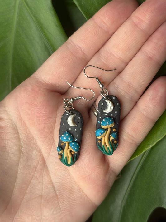 Quarter Moon Floral Dangle Earrings
