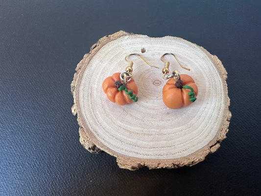 Handmade Polymer Clay Pumpkin Dangle Earrings