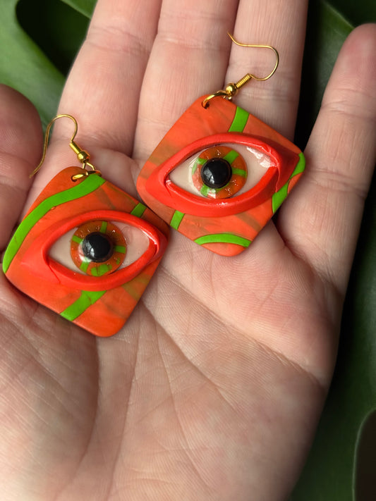 Orange Eyeball Dangle Earrings