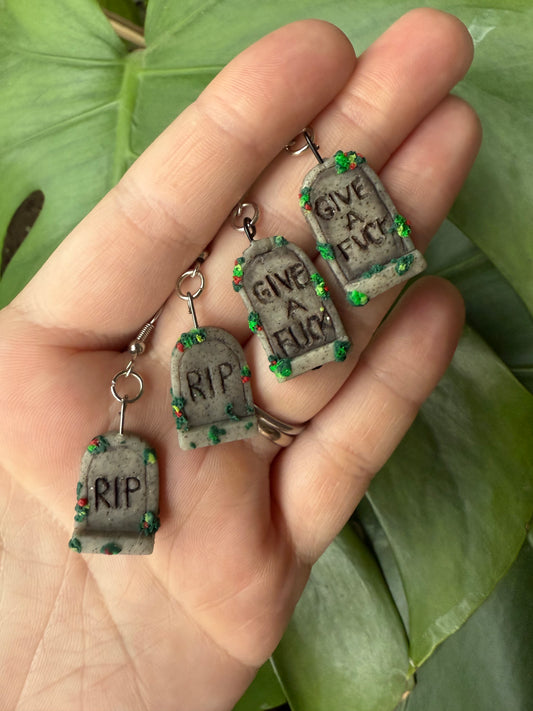 RIP and GAF Tombstone Dangle Earrings